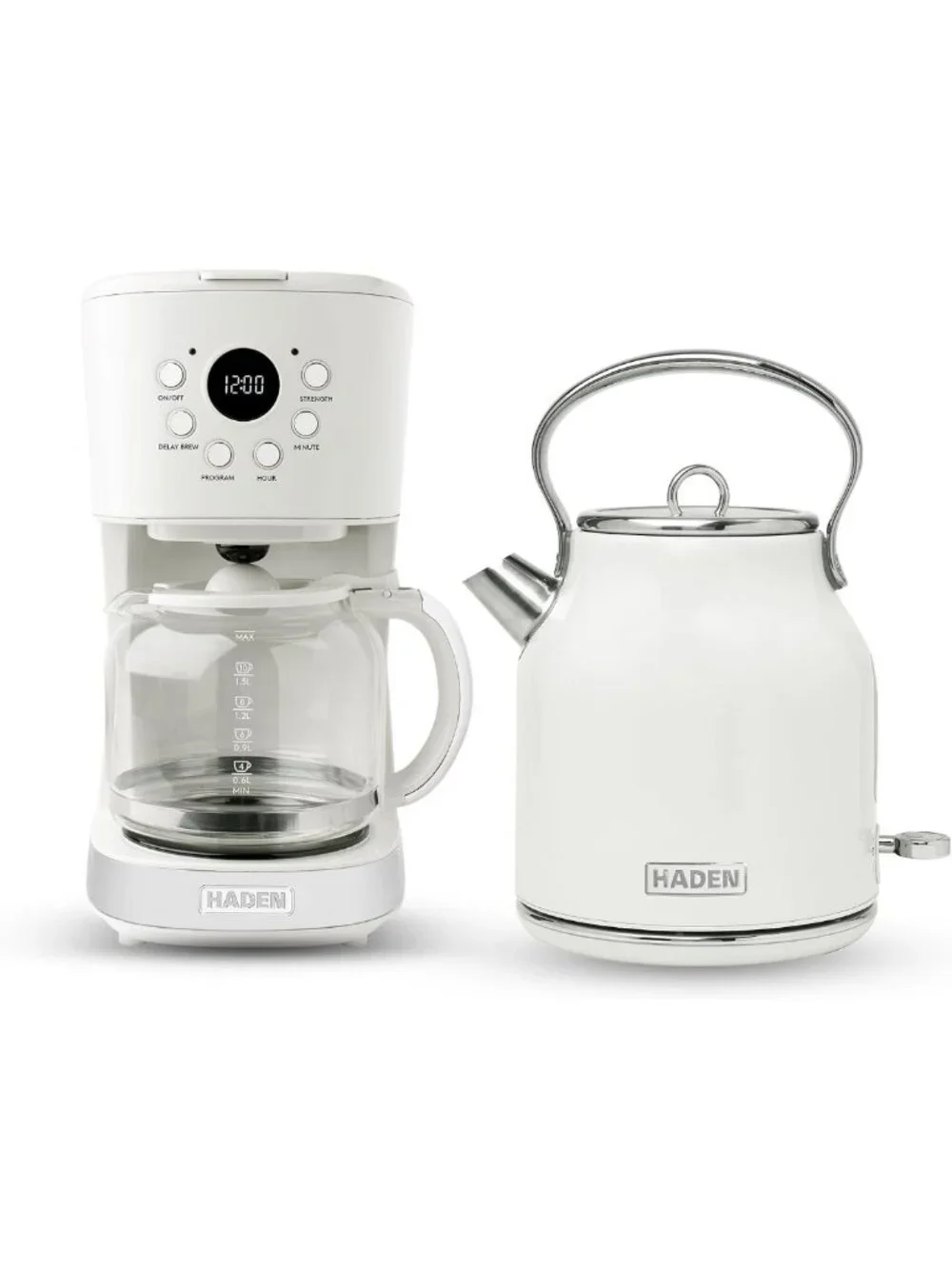 12-Cup Drip Coffee Maker & 1.7L Stainless Steel Electric Kettle Bundle - Ivory